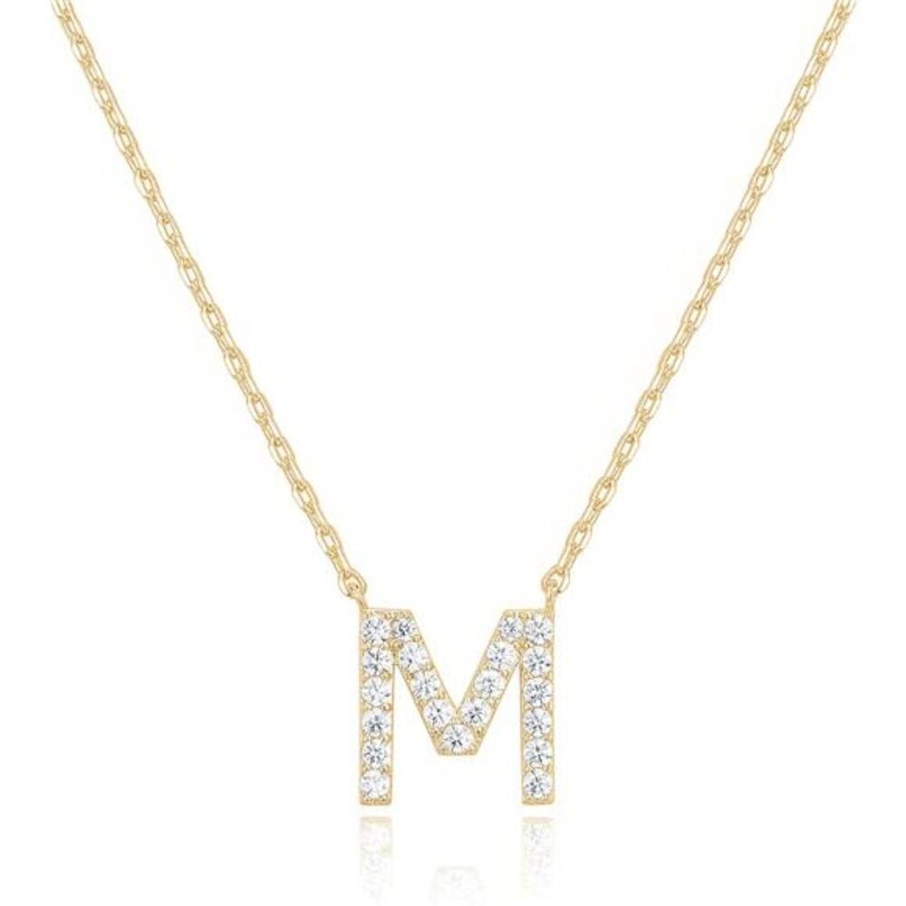 PAVOI 14K White Gold Plated Cubic Zirconia Initial Necklace | Letter Dainty